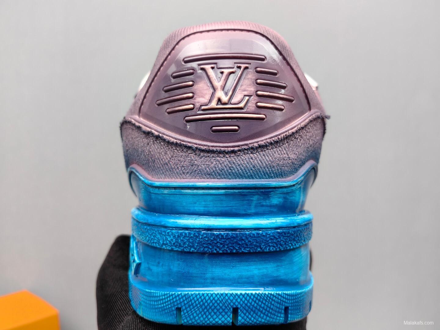 2025 Unisex Louis Vuitton Purple Blue Leather Sneakers