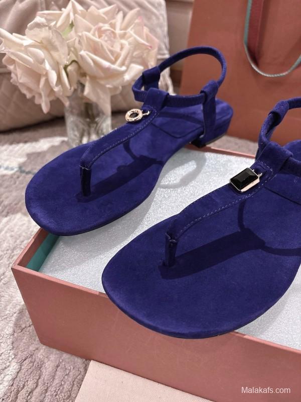 2025 Women LP Blue Suede Sandals