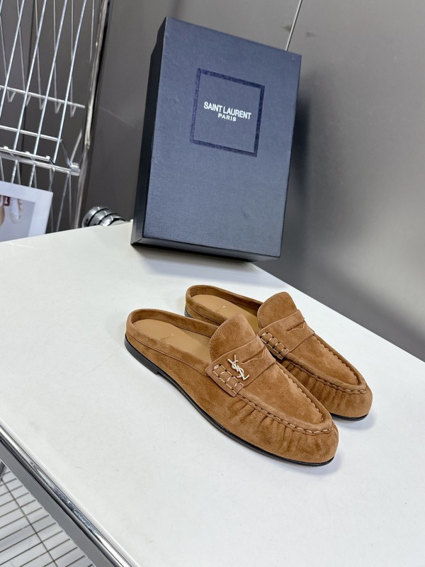 2025 Women Yves Saint Laurent Brown Suede Loafers KFY00330