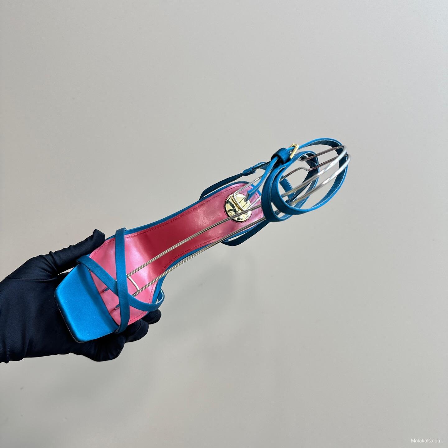 2025 Women Yves Saint Laurent Blue Silk High Heel Sandals KFY00290