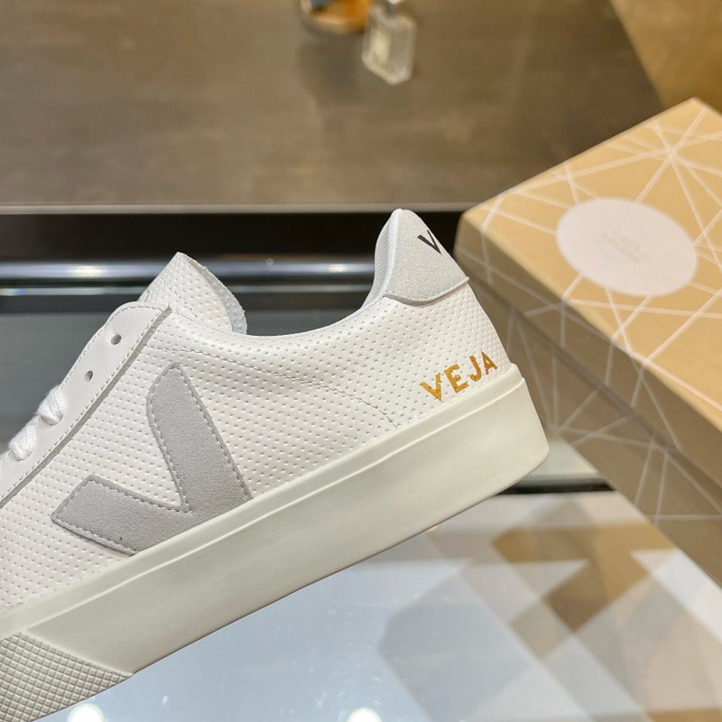 2025 Unisex VEJA White Grey Leather Canvas Rubber Sole Sneakers