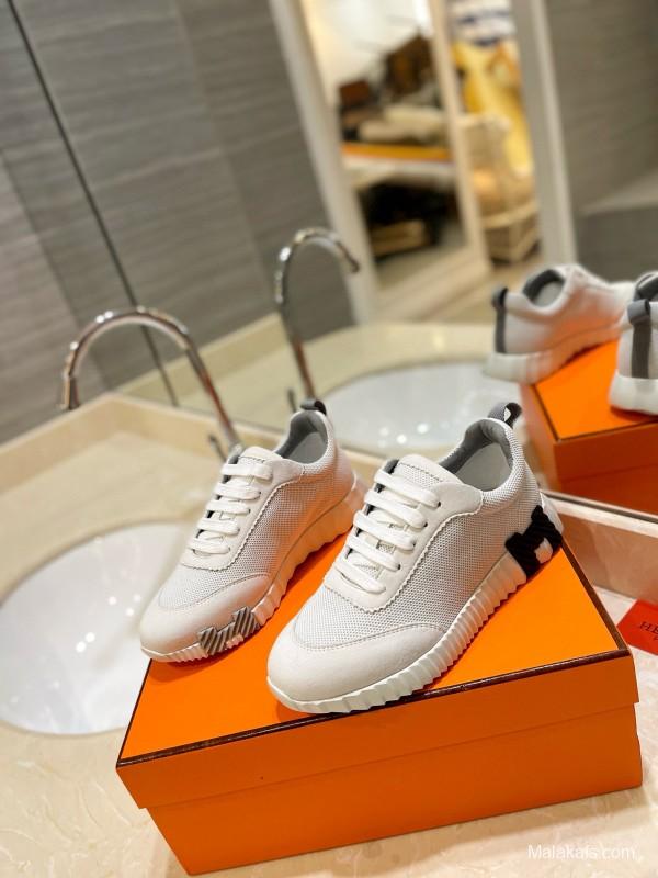 2024 Unisex Hermès White Imported Calf Suede Rain Cloth Casual Sneakers MJ00320