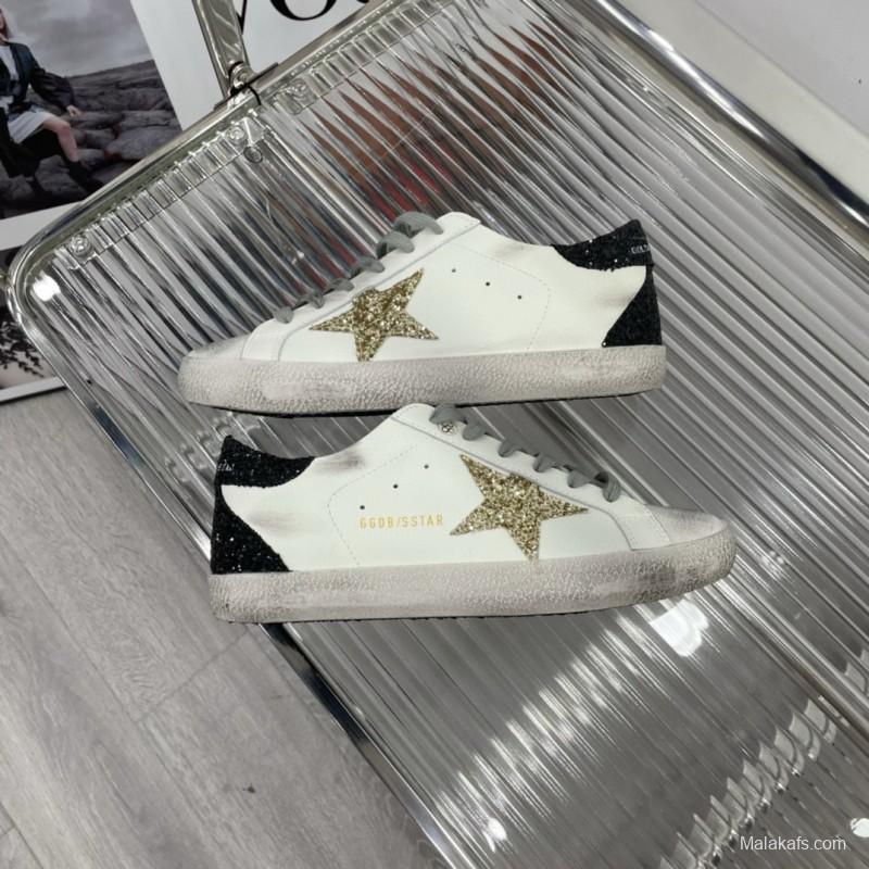 2025 Women GGDB White Black Gold Leather Suede Sneakers