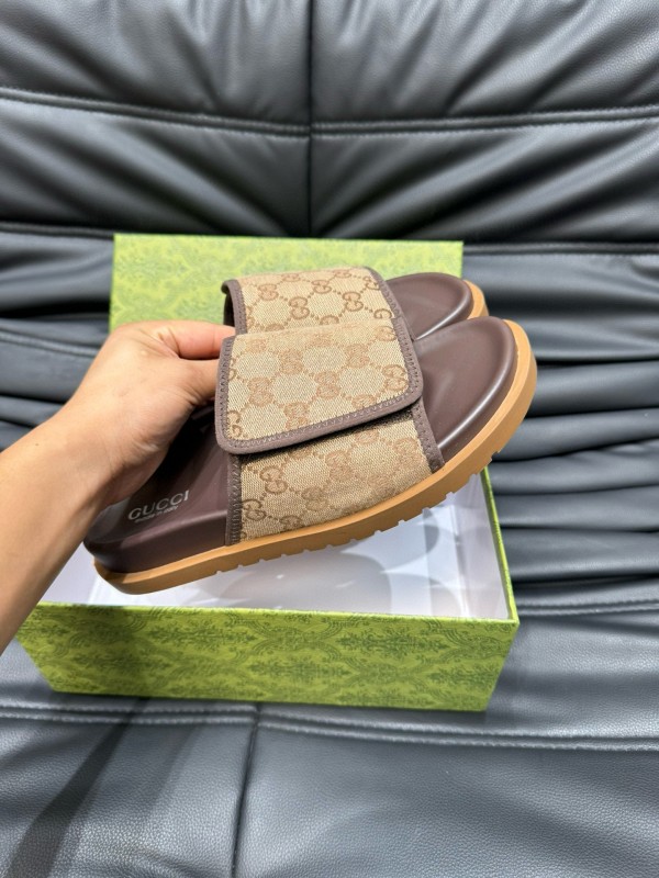 2024 Slippers Gucci Brown Canvas Leather Slippers MJ00200