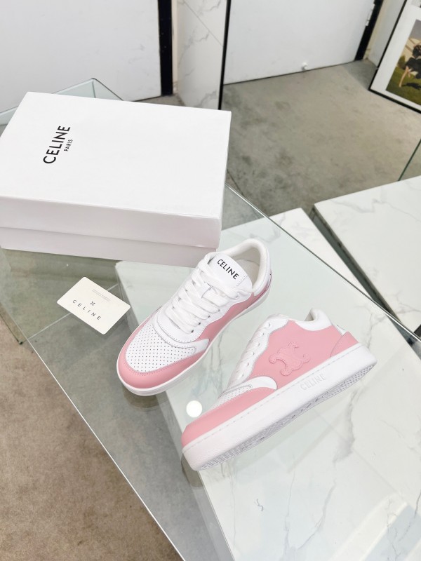 2025 Women CELINE White Pink Leather Sneakers