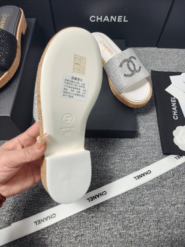 2025 CHANEL Silver Crystal Leather Slippers