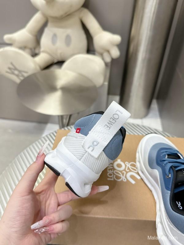 2025 Unisex Loewe Blue Grey White Leather Mesh Sneakers