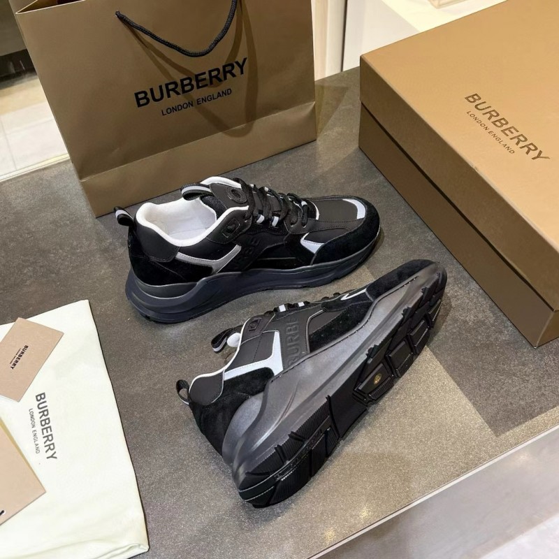 2025 Unisex Burberry Black White Leather Suede Sneakers MJ00380