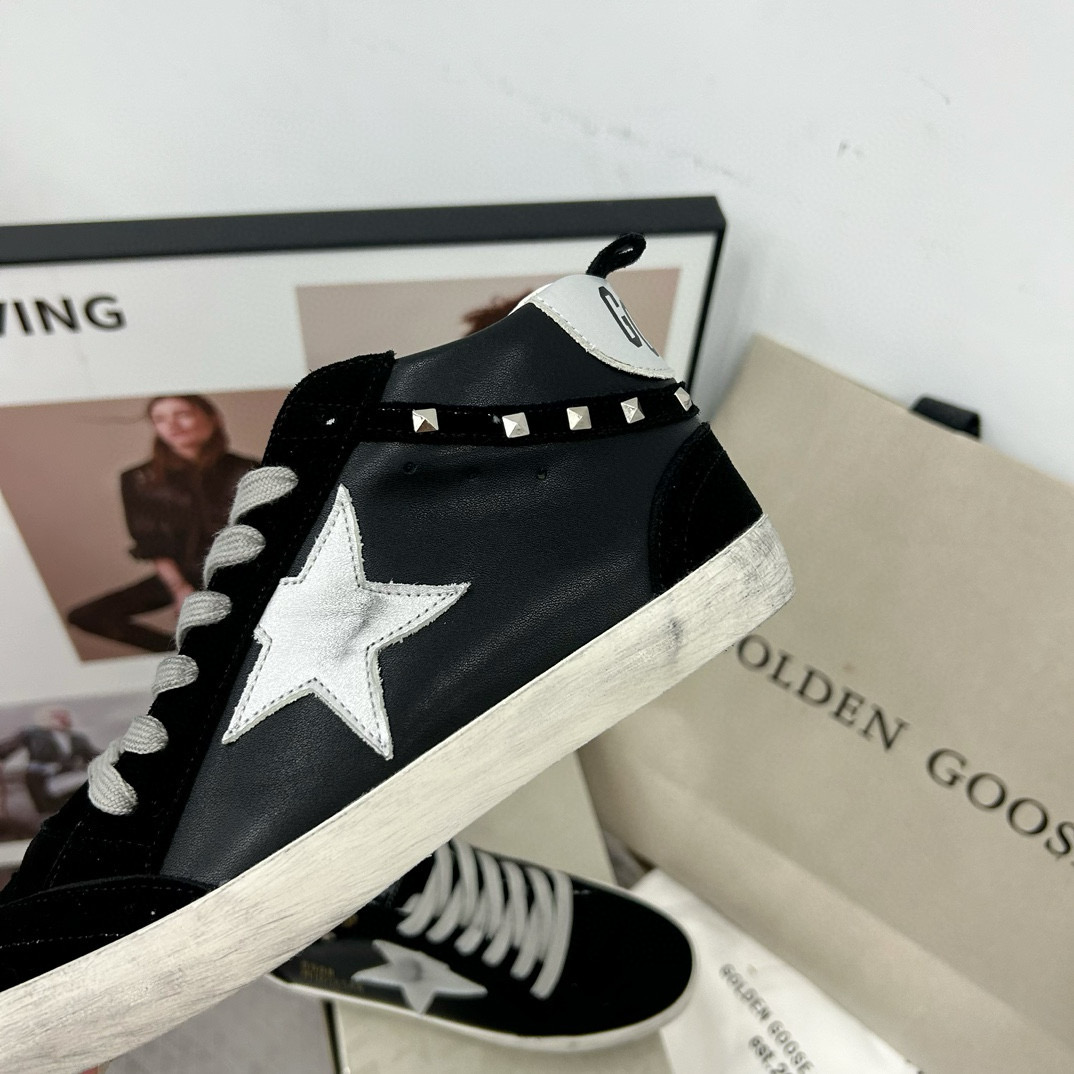 2024 Women GGDB Black White Suede Leather High Top Sneakers MJ00300