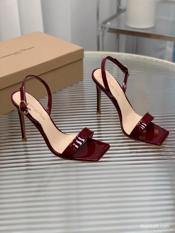 2025 Women Gianvito Rossi Burgundy Patent Leather High Heel Sandals