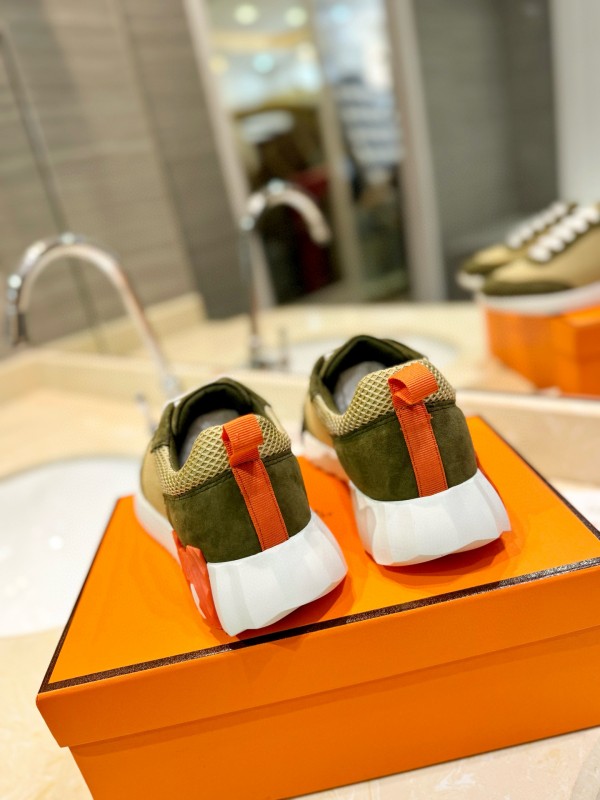 2024 Unisex Hermès Khaki Beige Suede Mesh Sneakers MJ00320