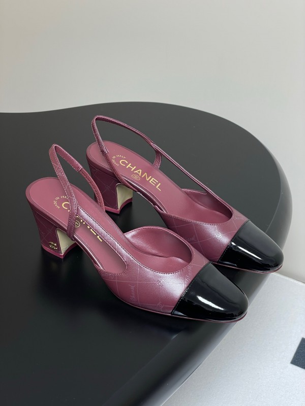 2025 Women Chanel Burgundy Black Leather Sling-back Chunky Heel