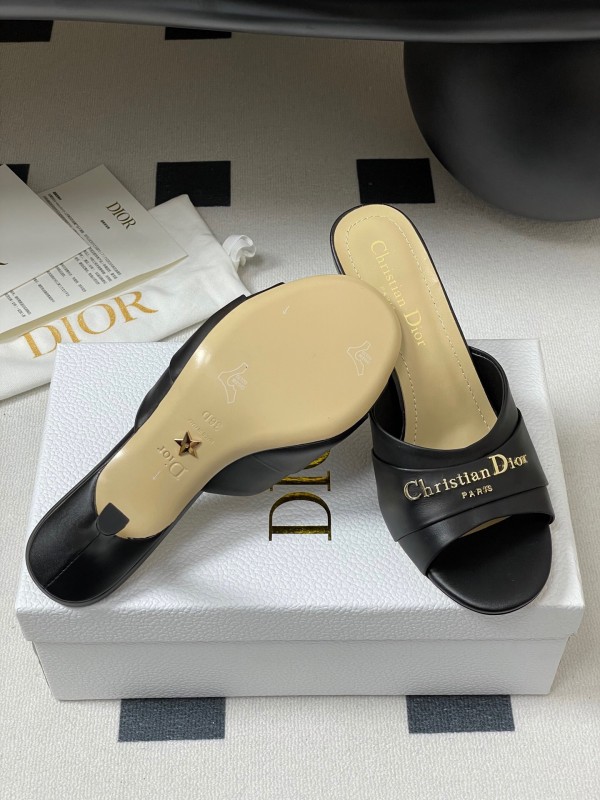 2025 Women Dior Black Leather High Heel Mules
