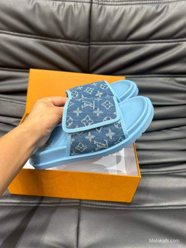 2024 Slippers Louis Vuitton Blue Denim Slippers MJ00200