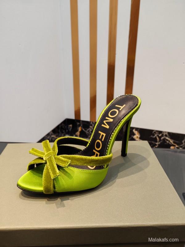 2025 Women TOM FORD Green Velvet High Heel Mules KFY00290
