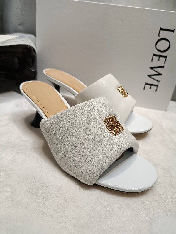 2025 Women Loewe White Leather Slide Heels LY00270