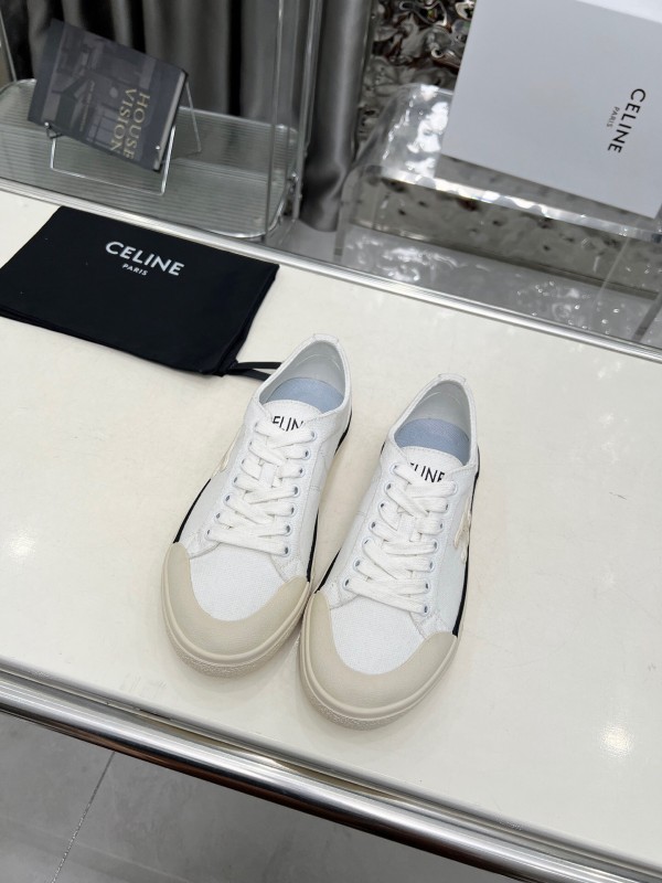2025 Women Celine White Canvas Leather Low Top Sneakers LY00210