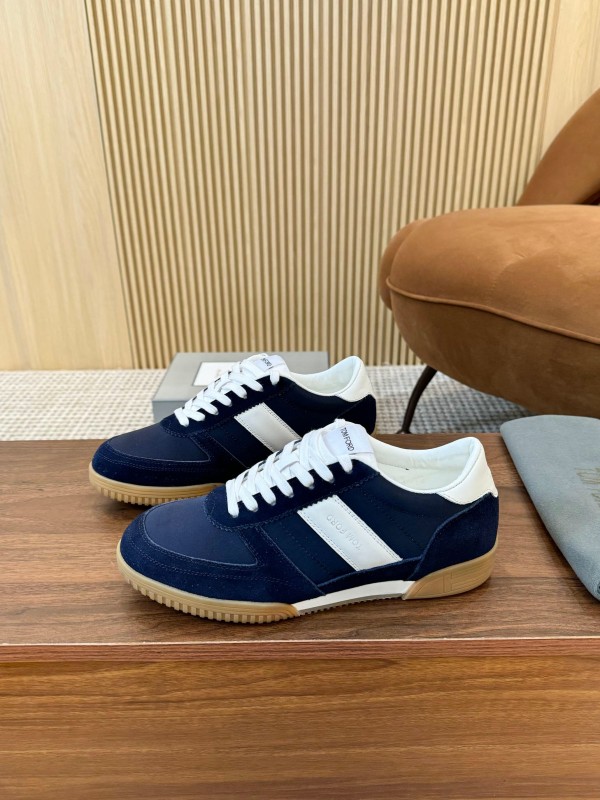 2025 Men TOM FORD Navy White Suede Leather Sneakers LY00360