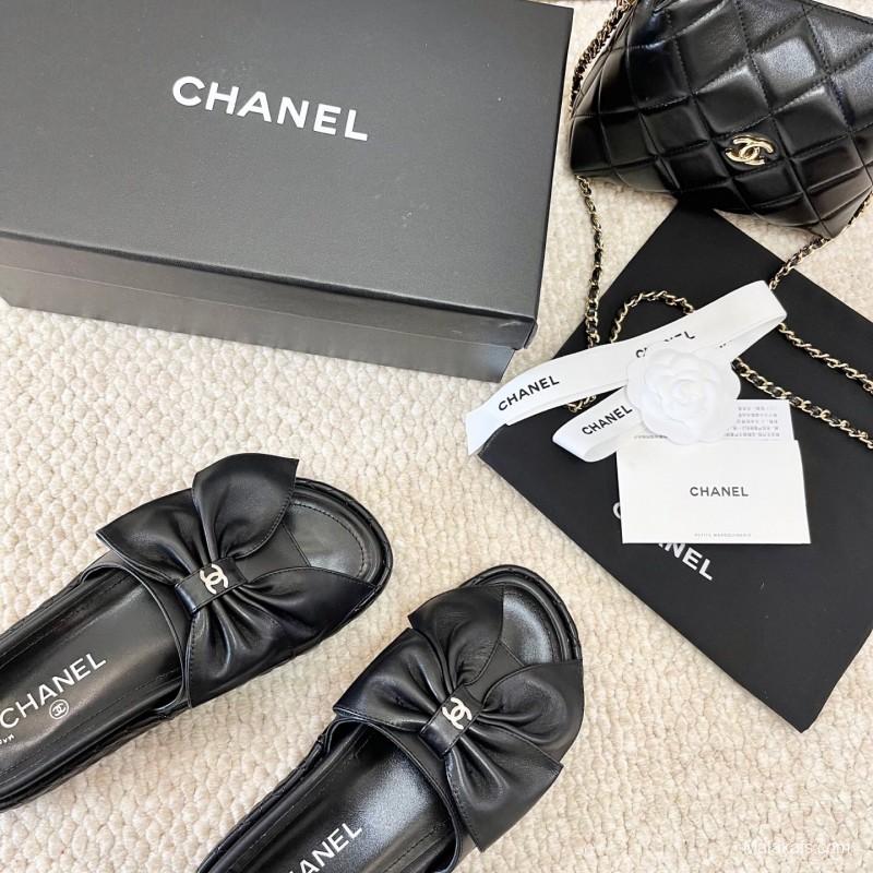 2025 Slippers Chanel Black Leather Slippers