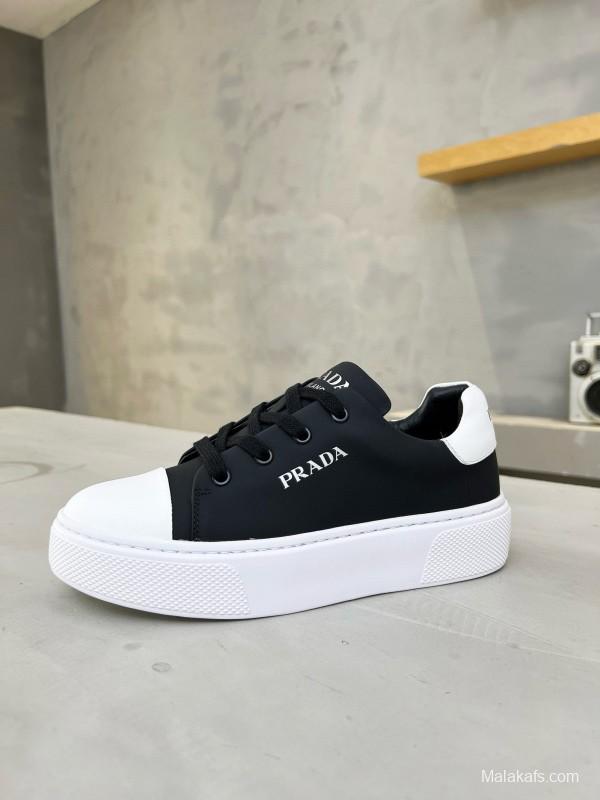 2024 Unisex Prada Black White Leather Sneakers MJ00310