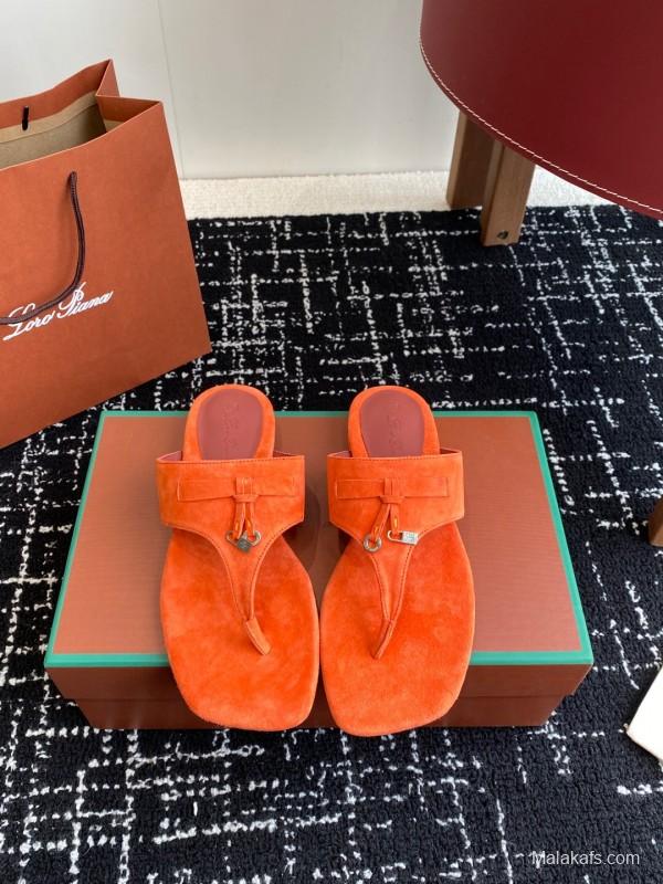 2025 Women Le Parmentier Orange Suede Slippers KFY00280