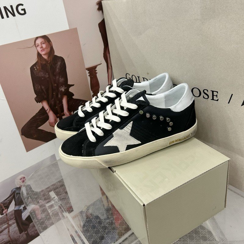 2025 Women GGDB Black White Leather Suede Star Sneakers