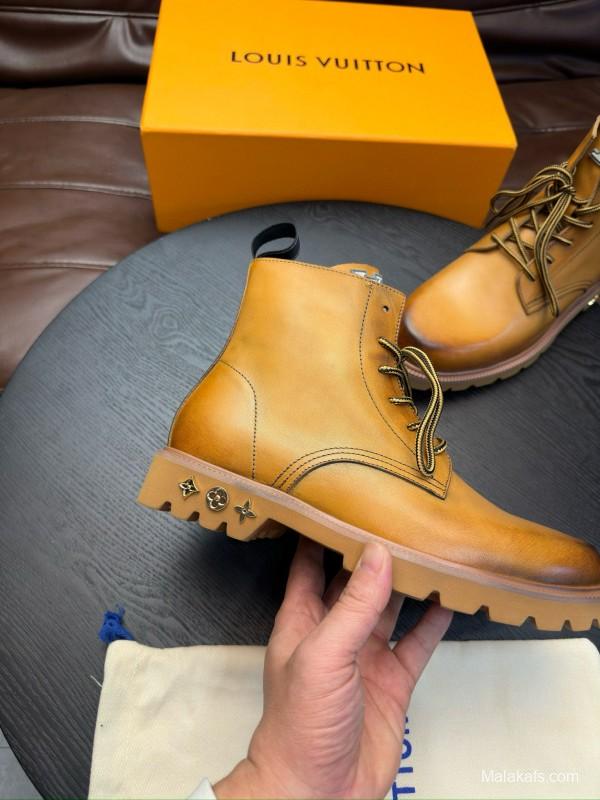2024 Men Louis Vuitton Brown Leather Boots MJ00440