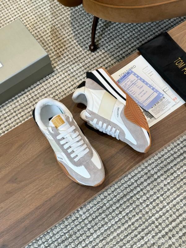 2025 Women TOM FORD White Grey Suede Leather Sneakers LY00360