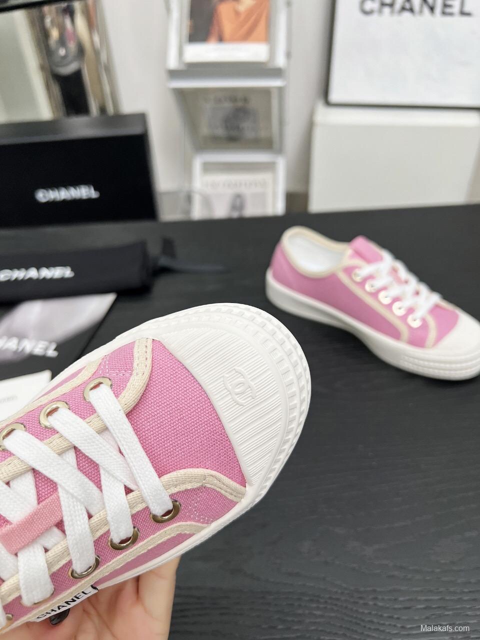 2025 Women Chanel Pink Canvas Sneakers