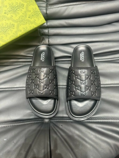 2024 Slippers Gucci Black Leather Slippers MJ00200