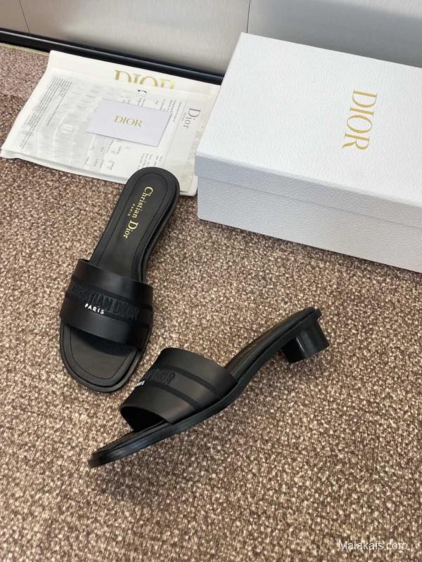 2025 Women Dior Black Leather Slippers CHRISTIAN DIOR PARIS