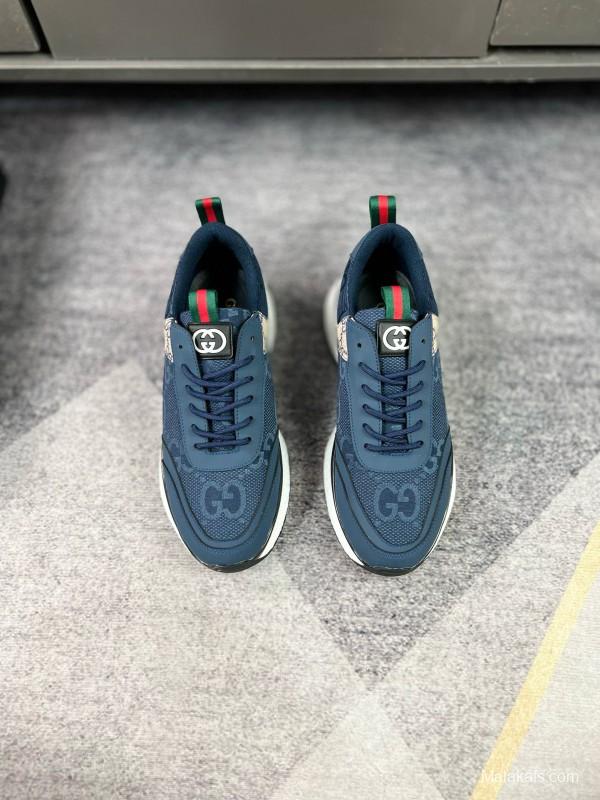 2024 Men Gucci Blue Beige Mesh Leather Sneakers MJ00260