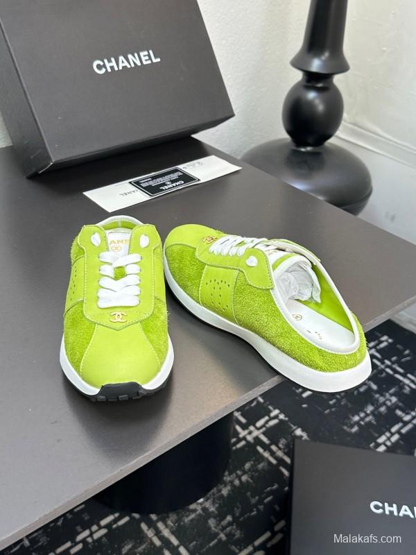2025 Women CHANEL Green Suede Casual Sneakers Handmade For LY00360(F)