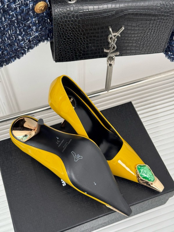 2024 Women Yves Saint Laurent Yellow Patent Leather High Heels