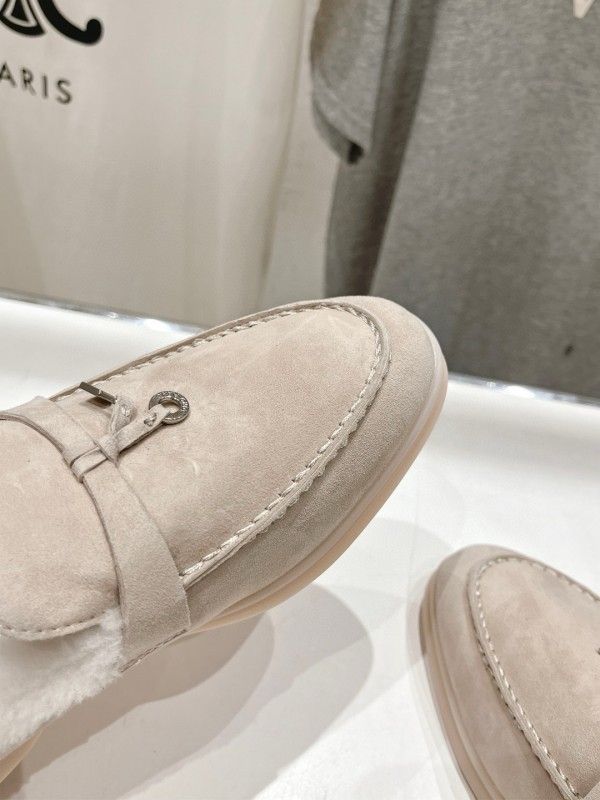 2024 Women LP Beige Suede Shearling Loafers