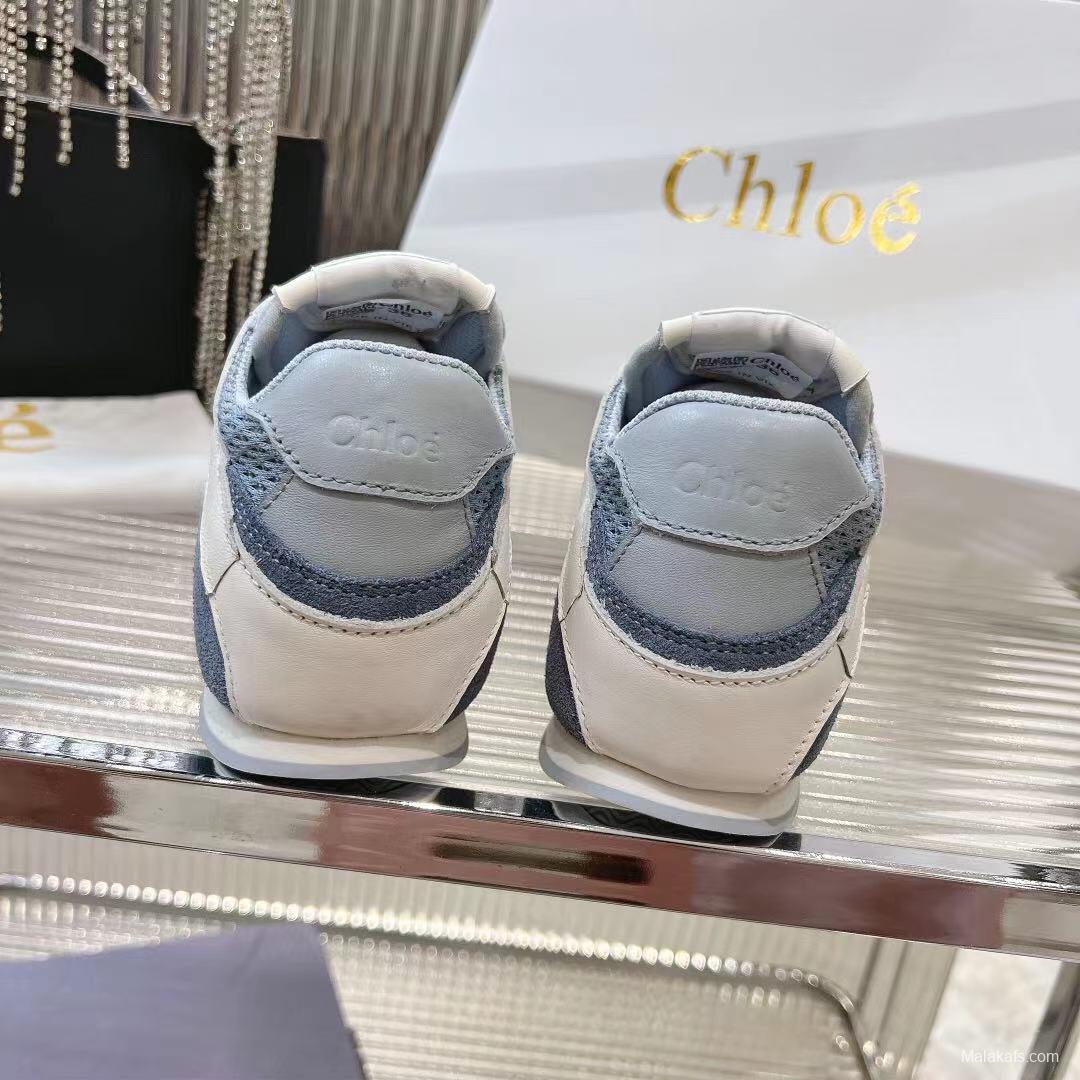 2025 Women Chloé Blue White Suede Leather Casual Sneakers LY00280