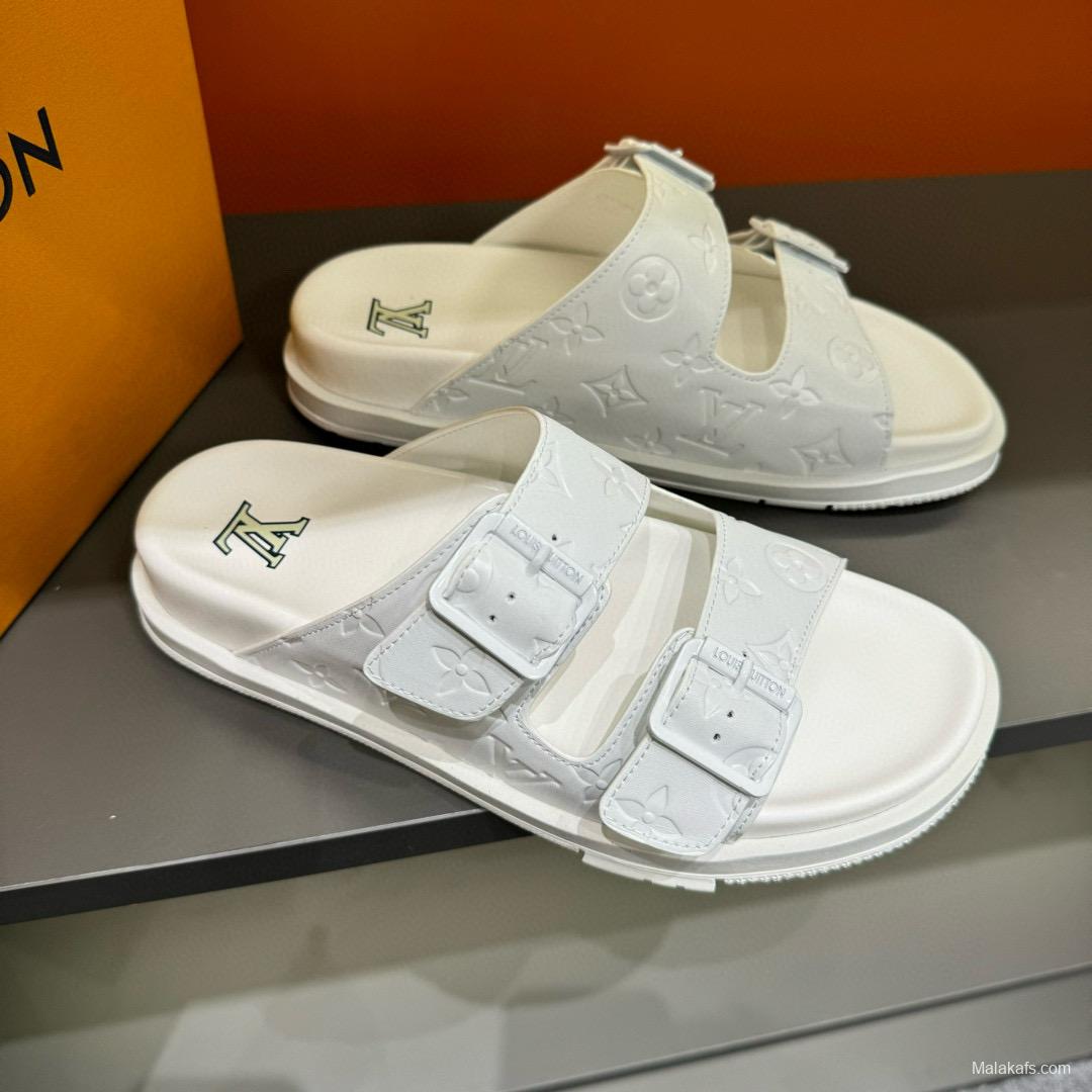 2024 Slippers Louis Vuitton White Leather Slippers