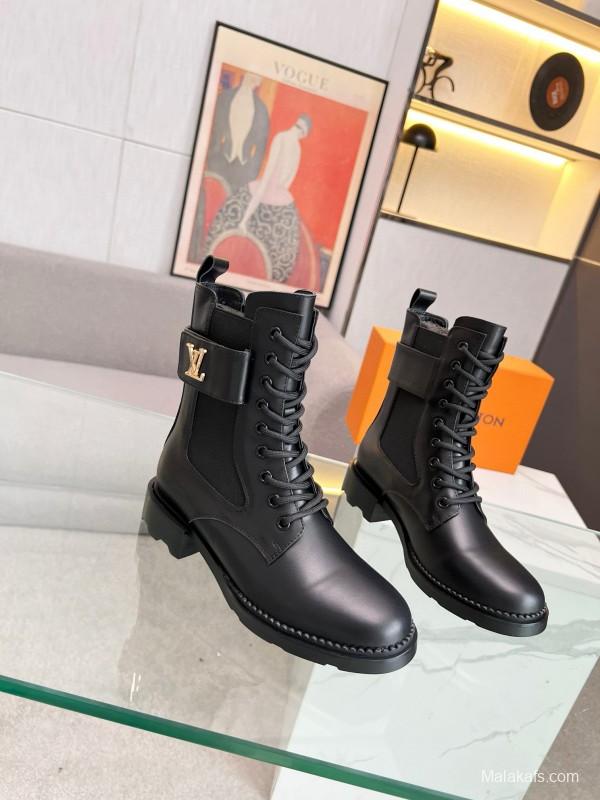 2024 Women Louis Vuitton Black Leather Boots MJ00320