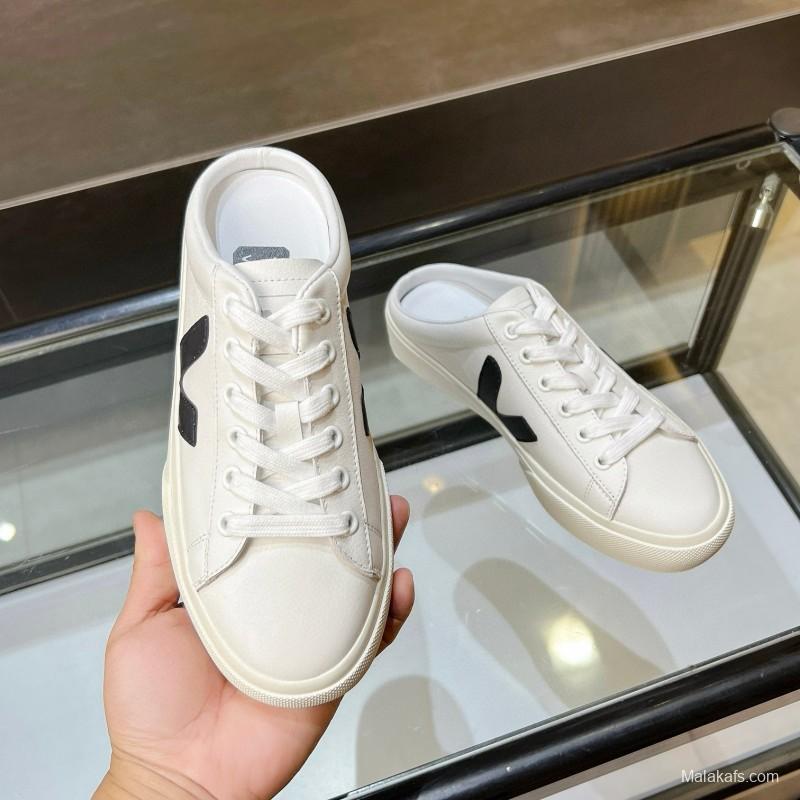 2025 Women VEJA White Black Canvas Leather Slip-On Sneaker MJ00240