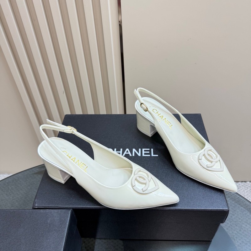 2025 Women Chanel White Patent Leather Slingback Pumps