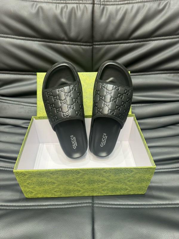 2024 Slippers Gucci Black Leather Slippers MJ00200