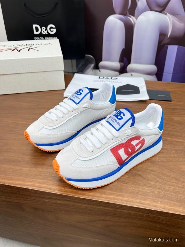 2025 Unisex Dolce & Gabbana White Blue Red PU Casual Sneakers LY00300