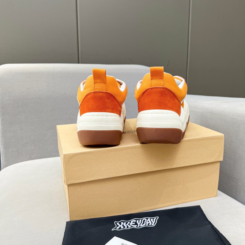 2025 Women HEYDAY Orange White Suede Canvas Wave Sneakers KFY00260