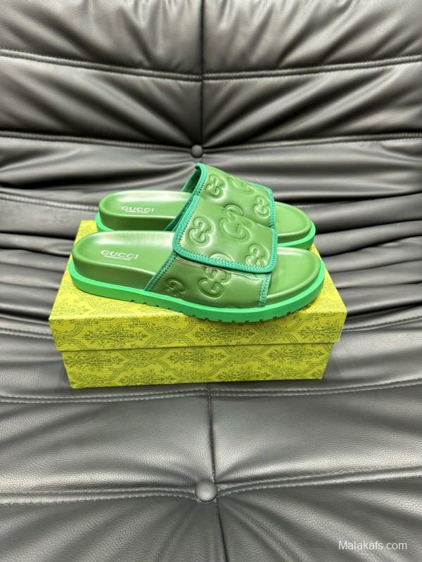 2024 Gucci Green Leather Slippers MJ00200