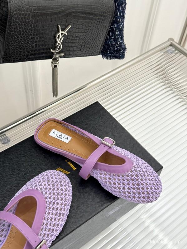 2025 Women Yves Saint Laurent Purple Mesh Leather Slippers