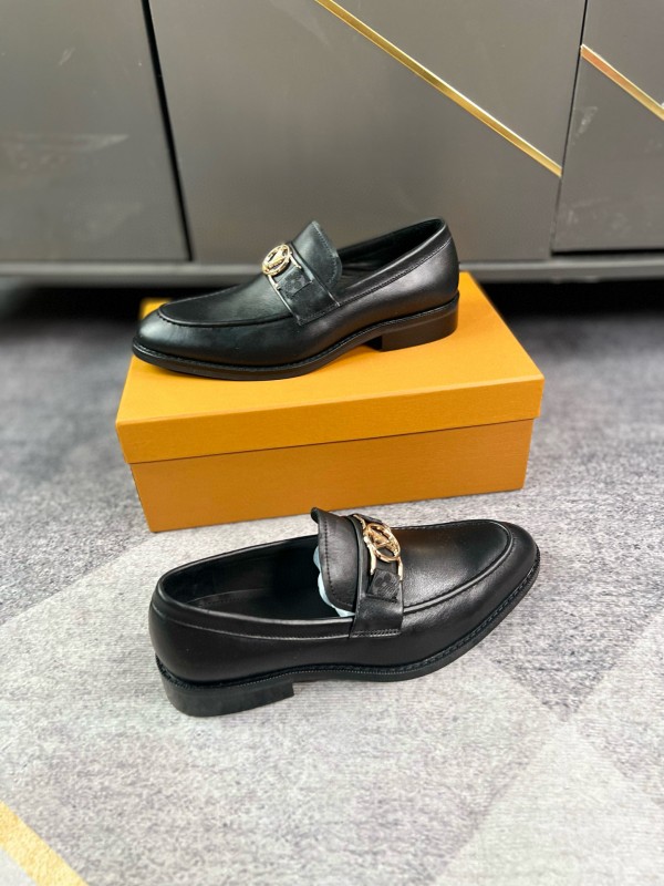 2024 Men Louis Vuitton Black Leather Leather Formal Slip-On LO001