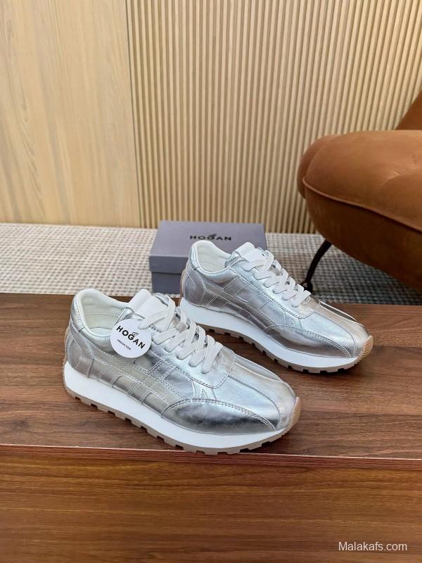 2025 Unisex HOGAN Silver Leather Sneakers