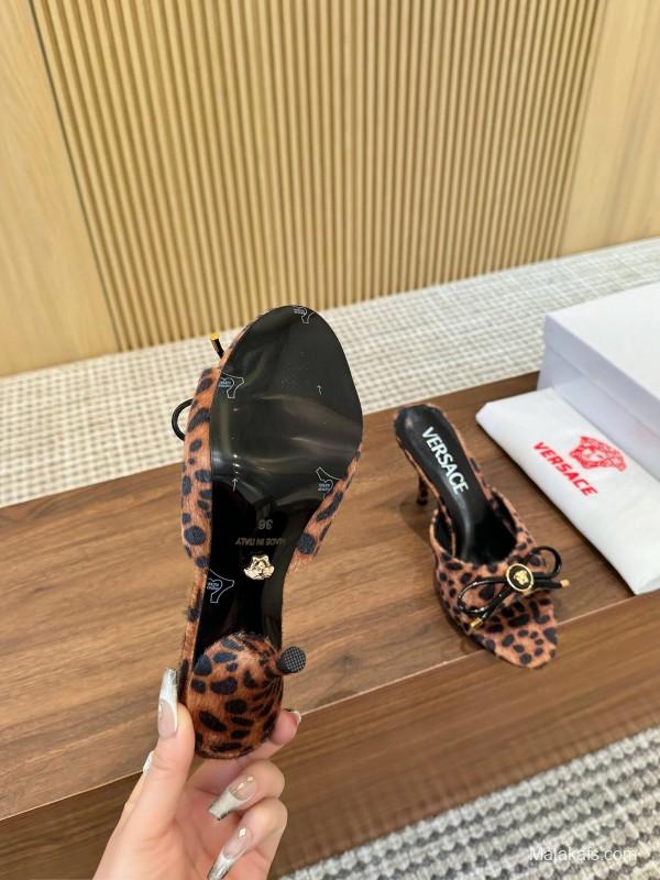 2025 Women VERSACE Leopard Print Calf Hair Heels LY00210