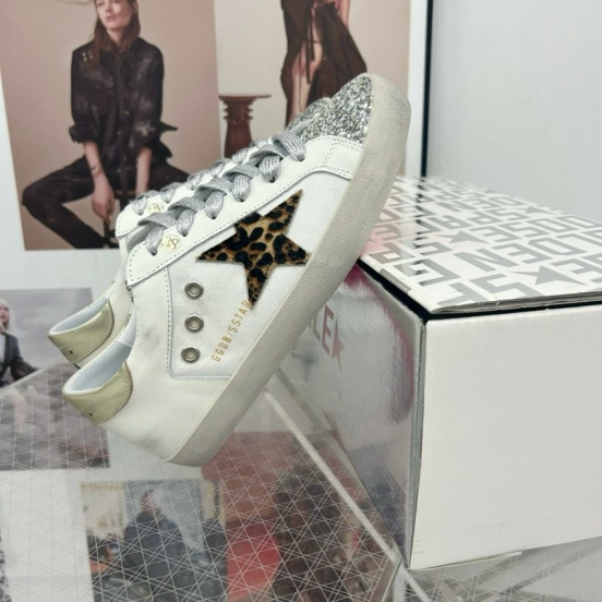 2025 Women GGDB White Leopard Print Leather Sneakers