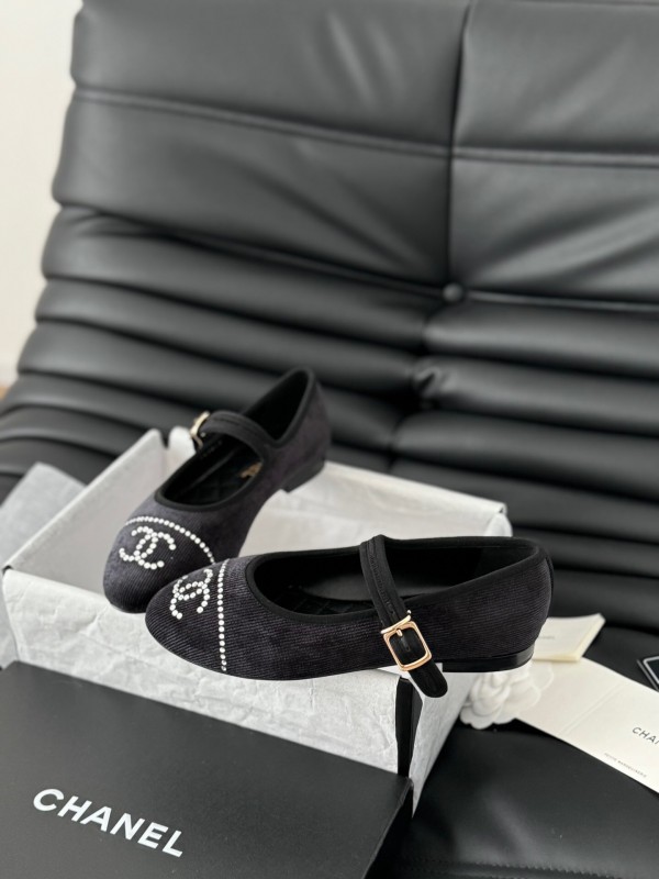 2025 Women Chanel Black Velvet Mary Jane Embroidered LY00280
